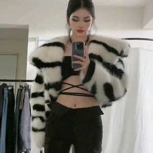 Cropped Zebra Fur Coat