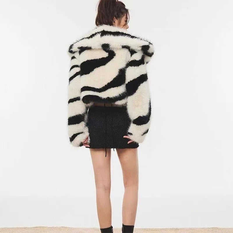 Cropped Zebra Fur Coat