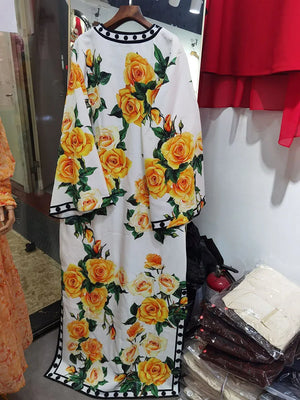 Yellow Rose Flower Printing Dress