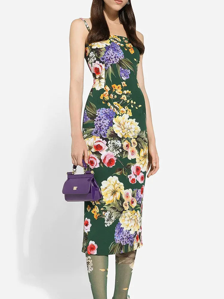 Floral Printing Hit Color Camisole Dresses