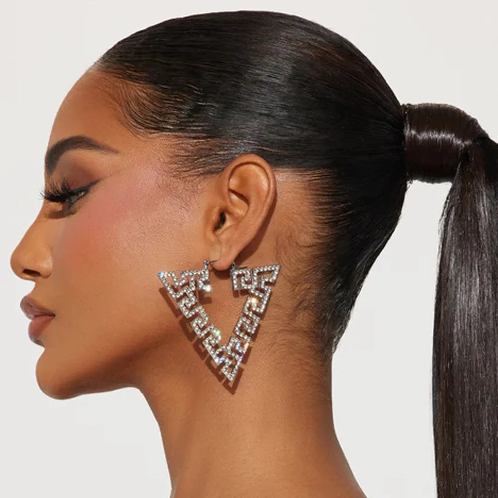 Vintage Hollow Triangle Hoop Crystal Earrings