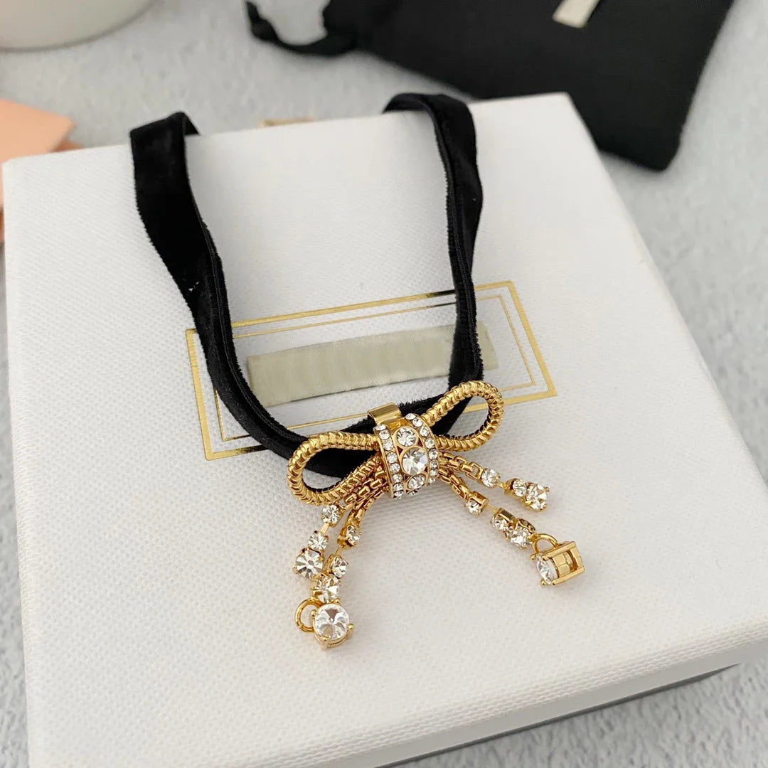 Gold Bowknot Velvet Choker Necklace