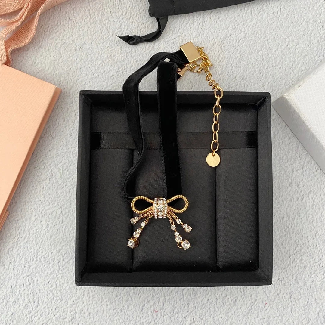 Gold Bowknot Velvet Choker Necklace