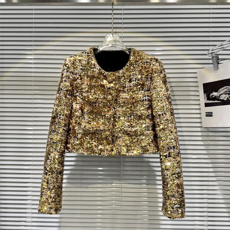 Heavy Industry All Gold Sequins Tweed Short Jacket