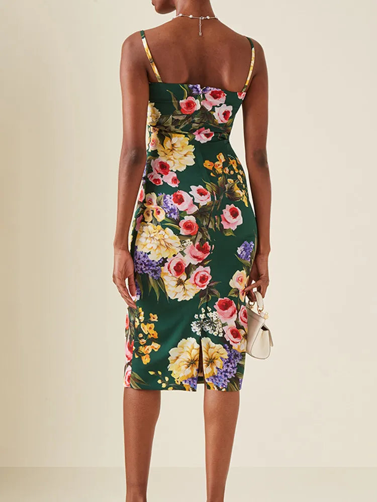 Floral Printing Hit Color Camisole Dresses