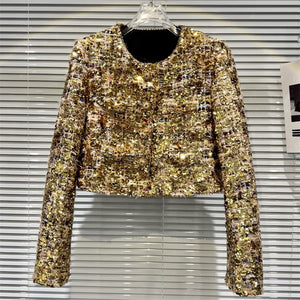 Heavy Industry All Gold Sequins Tweed Short Jacket