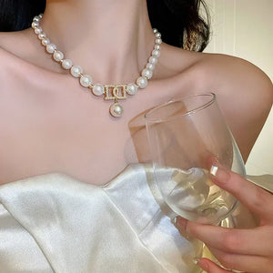 Elegant Pearl Clavicle Chain Pendant Necklaces Earrings Choker
