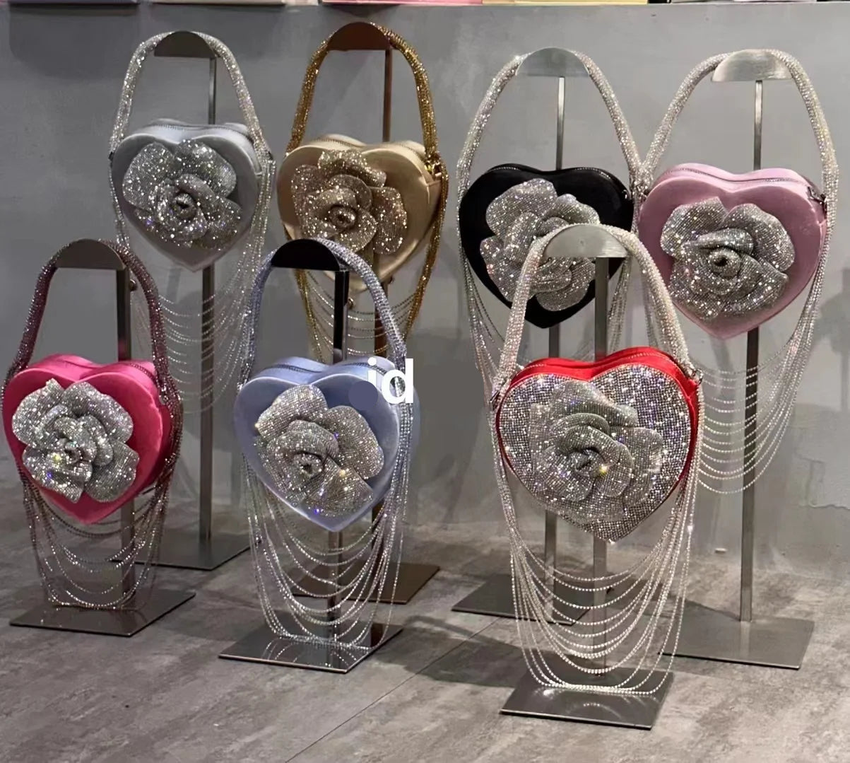 Luxury Glitter Floral Rhinestone Diamond Tassel Evening Bag Heart-Shaped