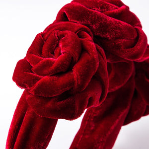 Big Rose Red Flower Velvet Headband