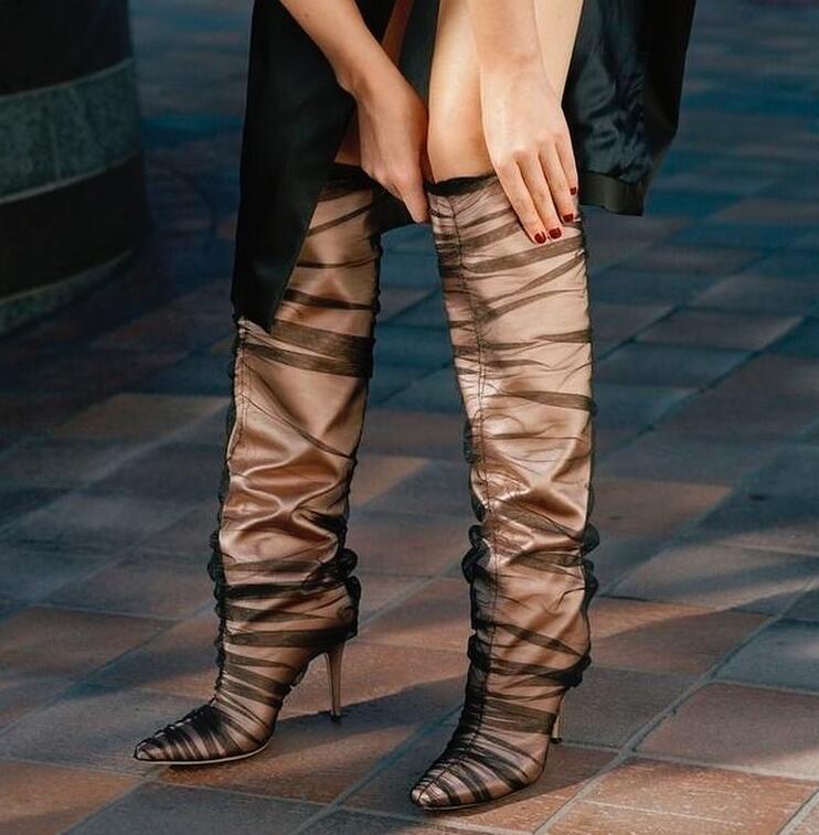 Clear PVC Knee High Sexy Boots