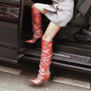 Clear PVC Knee High Sexy Boots