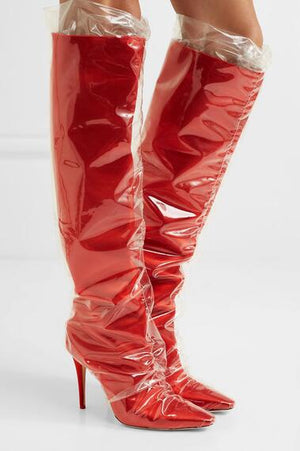 Clear PVC Knee High Sexy Boots