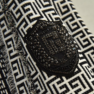 Designer Tassel Fringed Geometric Jacquard Tweed Jacket