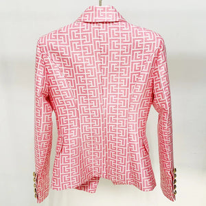 HIGH STREET Newest 2023 Designer Jacket Women's Double Breasted Lion Buttons Geometrical Jacquard Blazer