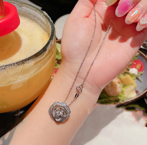 Luxury Rhinestone Flower Necklace 18k Gold-plated Tassel Pendant, Ring