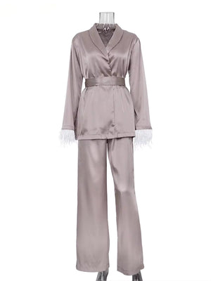 Satin Wide Pants Set Elegant