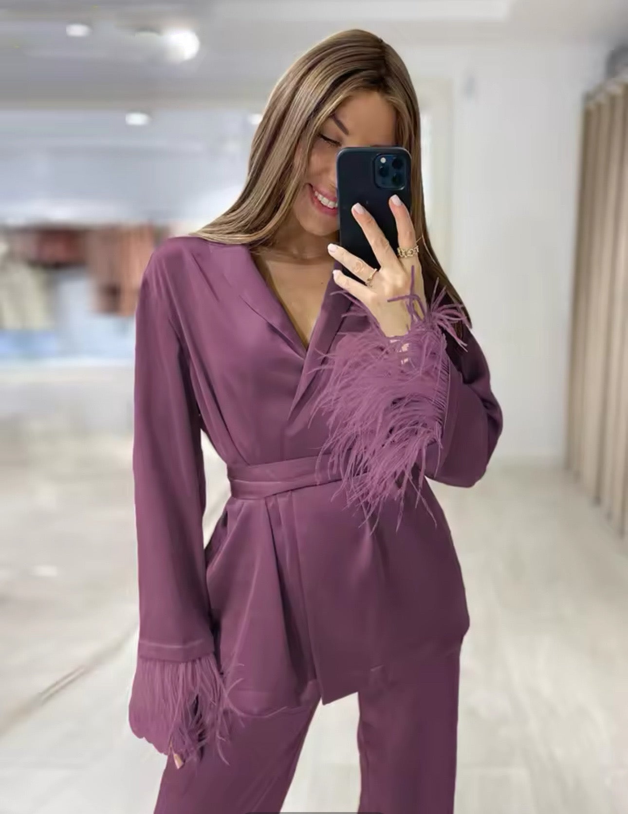 Satin Wide Pants Set Elegant