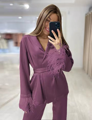 Satin Wide Pants Set Elegant