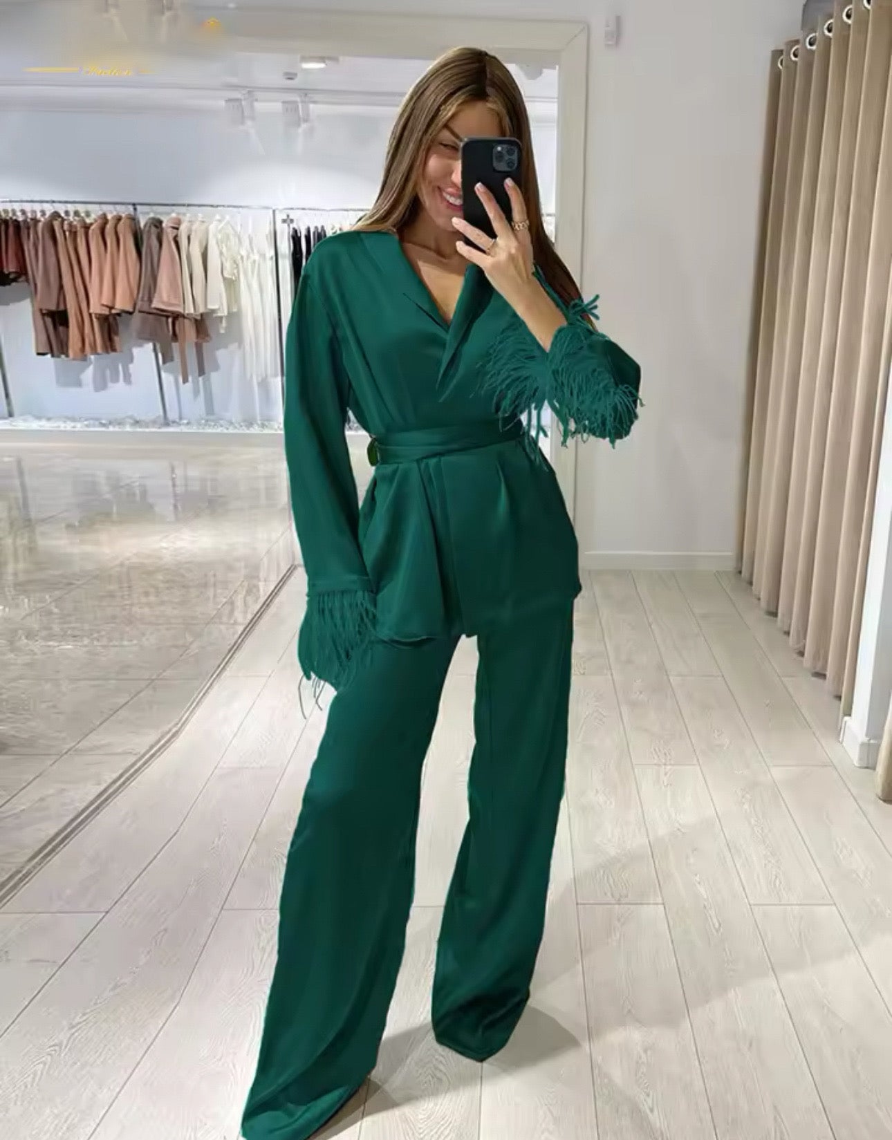 Satin Wide Pants Set Elegant
