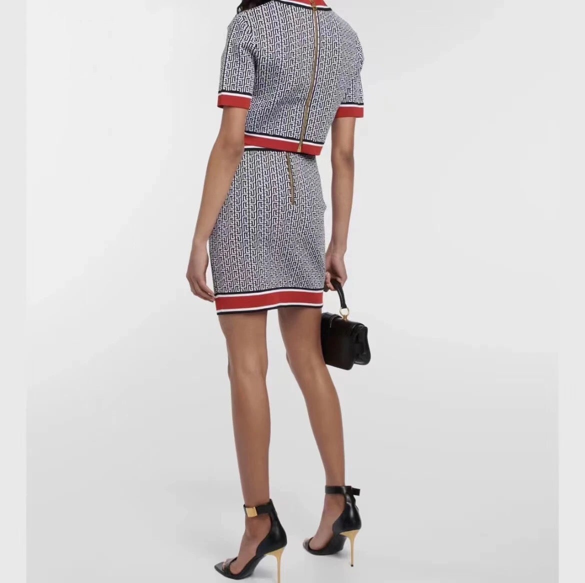 Vintage Geometric Jacquard Knitted Cardigan Skirt Set