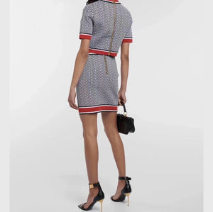 Vintage Geometric Jacquard Knitted Cardigan Skirt Set