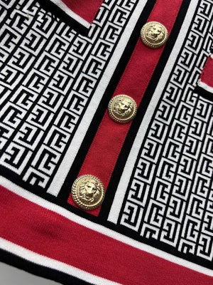 Vintage Geometric Jacquard Knitted Cardigan Skirt Set