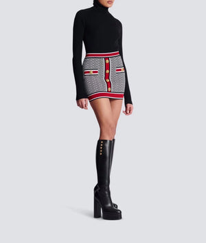 Vintage Geometric Jacquard Knitted Cardigan Skirt Set