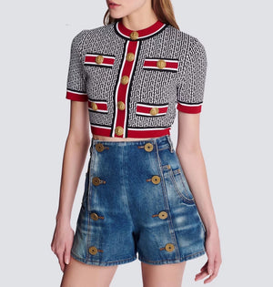 Vintage Geometric Jacquard Knitted Cardigan Skirt Set
