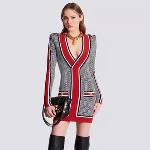 Luxury Vintage V-neck Knitted Sweater Dress