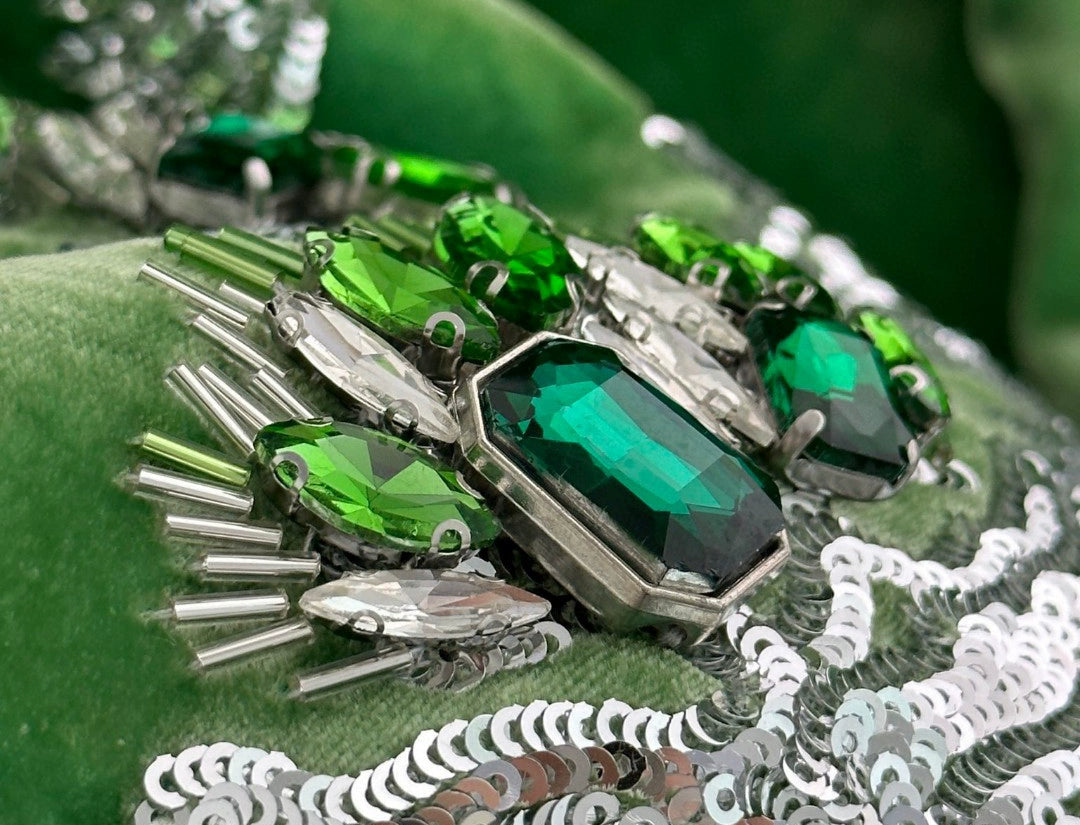Green Heavy Industry Beads Embroidered Silk Velvet Outwear