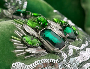 Green Heavy Industry Beads Embroidered Silk Velvet Outwear