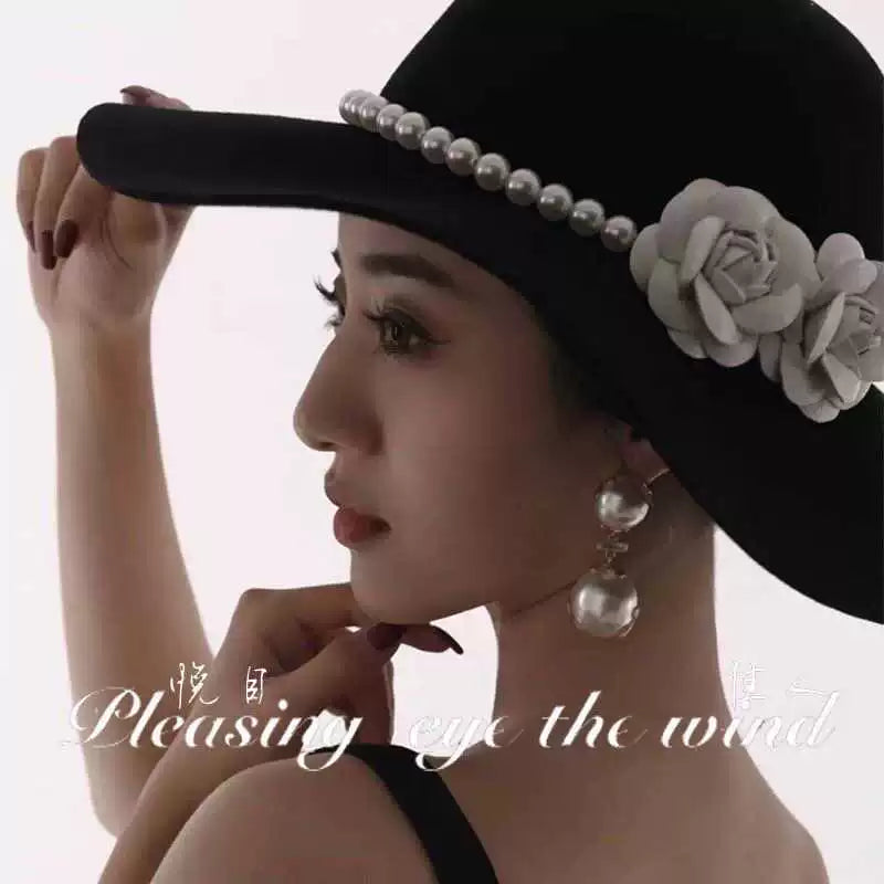 Pearl Flower Brim Elegance Retro Hat