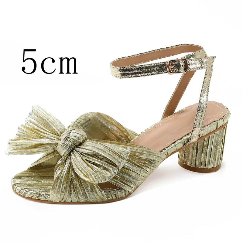 Gold Ruched Bows High Heels