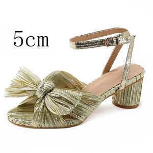 Gold Ruched Bows High Heels
