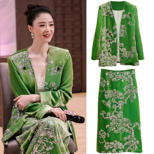 Green Heavy Industry Beads Embroidered Silk Velvet Outwear