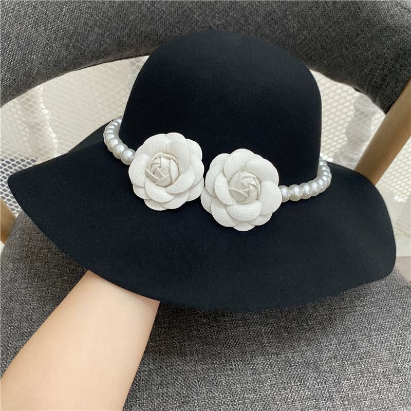 Pearl Flower Brim Elegance Retro Hat