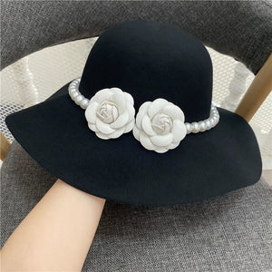 Pearl Flower Brim Elegance Retro Hat