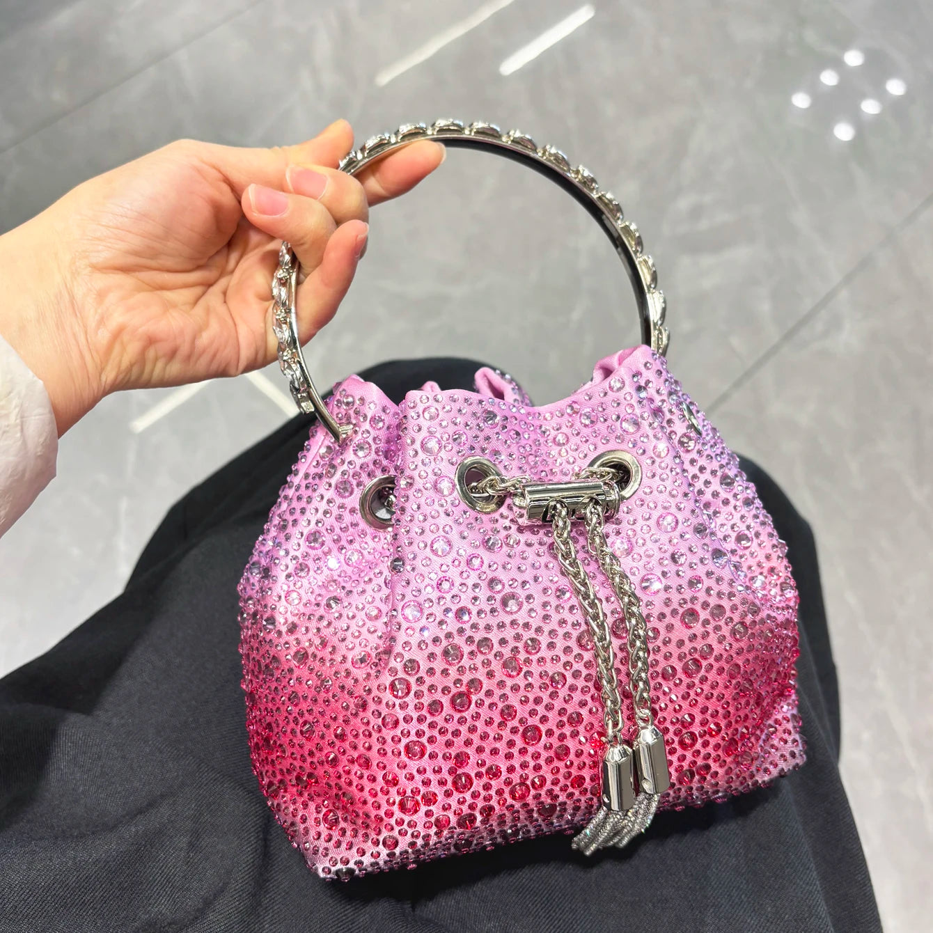 Handle Rhinestones Evening clutch Bag