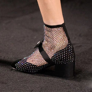 Crystal Mesh Bowknot Mary Jane Round Toe Luxury Sandals