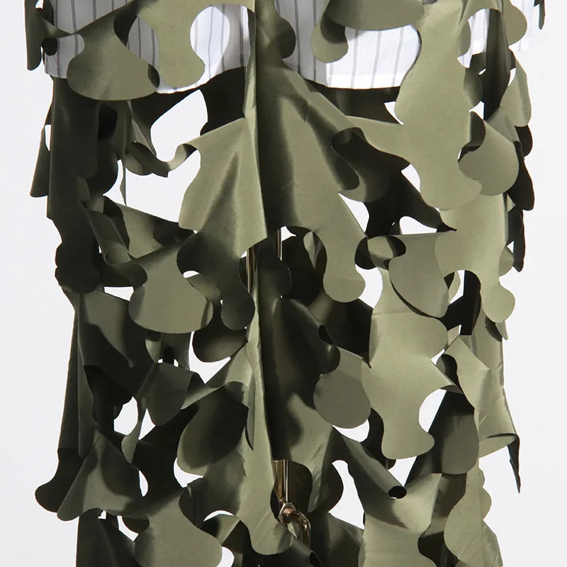 Military Green Hollow Out Camouflage Design Skirt