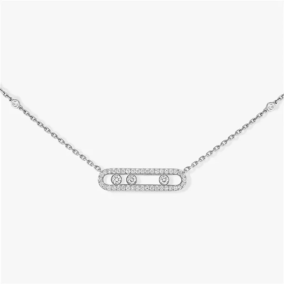 925 Sterling Silver Classic Mobile Three Diamond Necklace