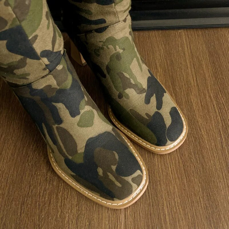Camouflage Denim Over-the-Knee Boots