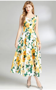 Summer Yellow Rose Spaghetti Strap Bohemian Dress