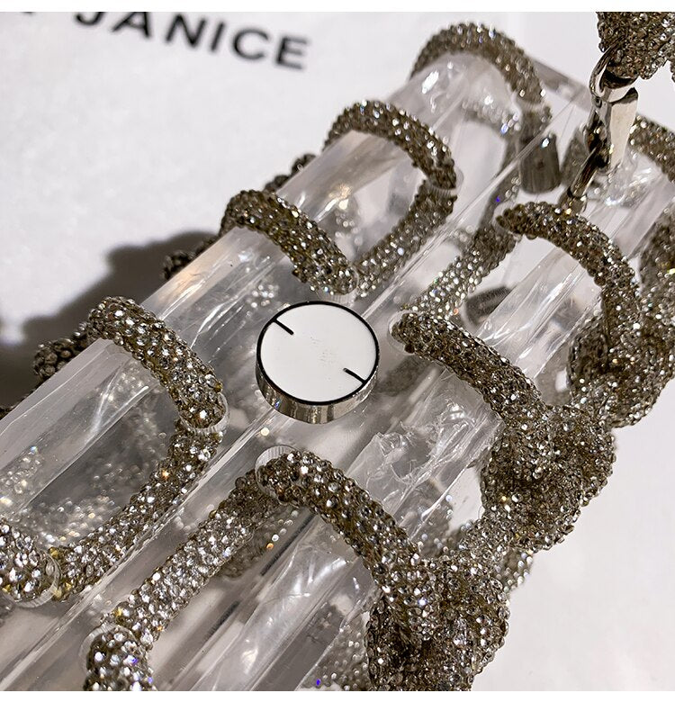 Crystal-Embellished Rope Acrylic Rhinestones Evening Luxury Clear Knot Bag