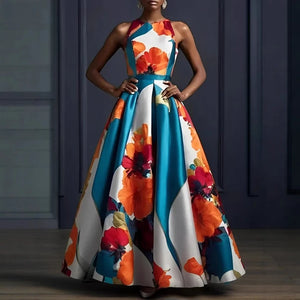 Elegant Floral Print Hem Party Dress