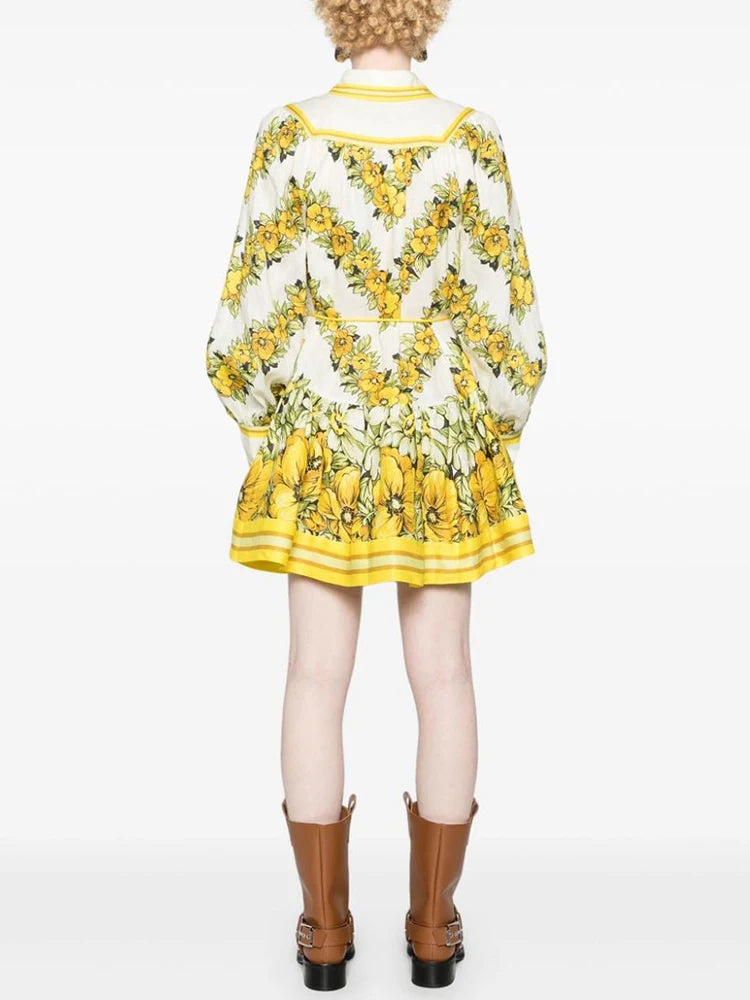 Vintage Floral Print Lapel Dress