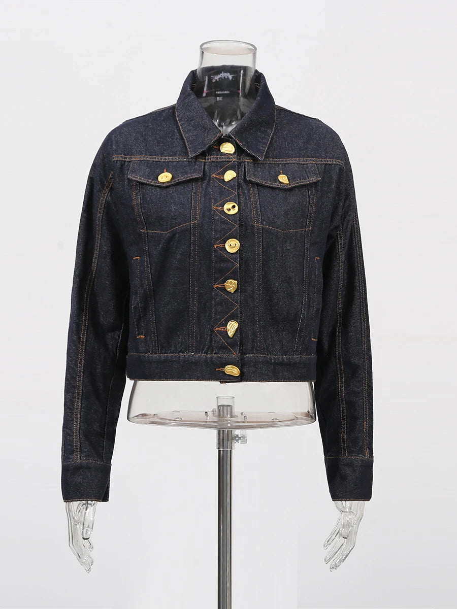 Solid Spliced Button Loose Denim Two Piece Sets