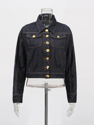 Solid Spliced Button Loose Denim Two Piece Sets