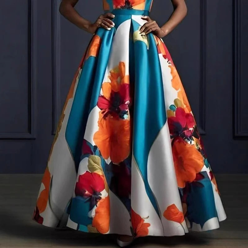 Elegant Floral Print Hem Party Dress