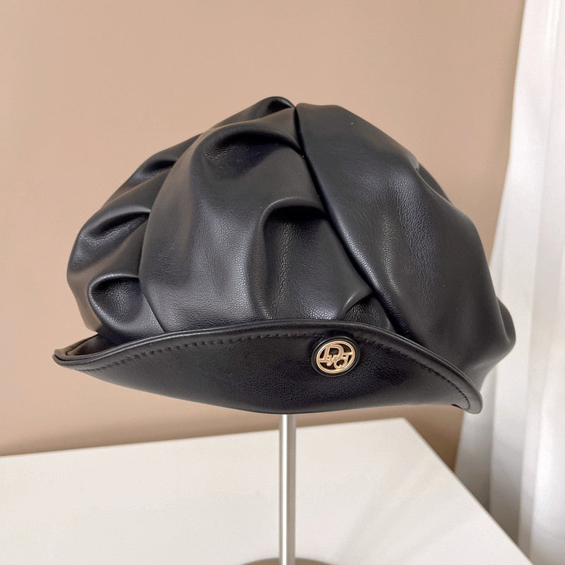 Japanese PU Leather Beret Hat
